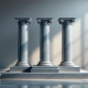 Drie elegante marmeren zuilen in driehoeksvorm op stevige fundering, professionele verlichting, moderne omgeving