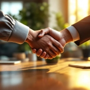 Diverse handen komen samen boven houten vergadertafel in duurzaam kantoor met natuurlijk licht en groene planten